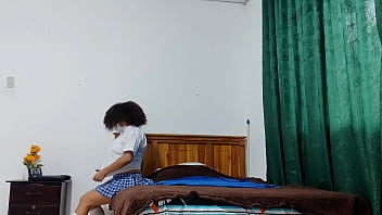 Busty mature woman dresses as a student and rejoices in showing off her uniform