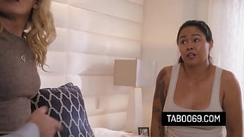 Horny lesbian seduce her bestie and her husband in a threesome