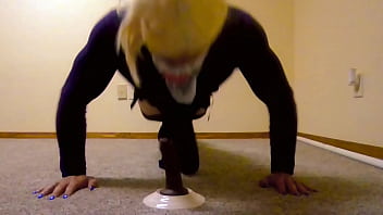 Crossdressing Blonde Working Out At Home thumbnail