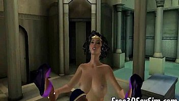 Hot 3d cartoon ebony babe taking two hard cocks