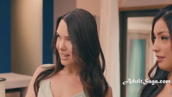 Busty petite blonde and latina lesbian lick fest with moaning and kissing