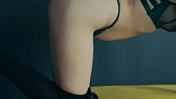 Green lingerie blonde shows her underneath