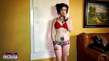 Marci spreads her light skin legs & lets that guy to vibe her cunt