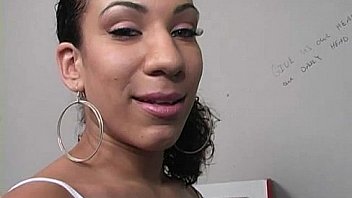 Ebony slut swallows cum sucking cardboard box gloryhole dick 1