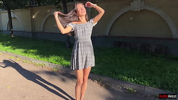 Public solo upskirt flashing ass plug in fishnet pantyhose pee