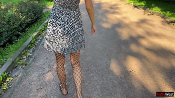 Public solo upskirt flashing ass plug in fishnet pantyhose pee