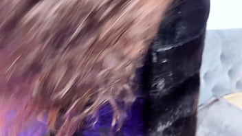 Squirt and pulsating pussy orgasm experienced by hot brunette in fur coat and pantyhose while masturbating cunt with big vibrator