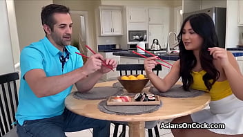 Tag teaming asian spinner after sushi