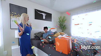 Milf wears nothing but ribbons on step sons bday