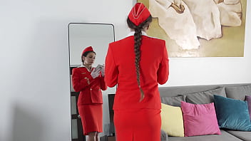 Russian airlines stewardess got a huge pussy creampie from the pilot