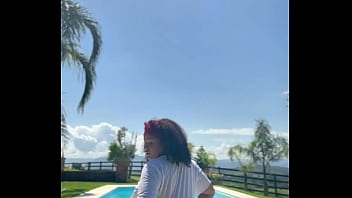 Chubby ebony farting like crazy in the pool