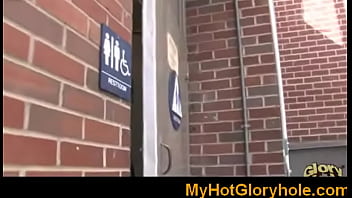 Sucking big cock through a gloryhole 7