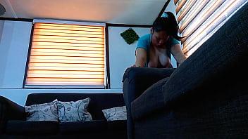 I caught my stepmom cleaning the couch and fucked her hard i love her ass and tits