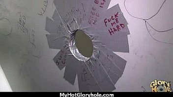 Ebony slut fucks a white gloryhole cock in her first interracial scene 7