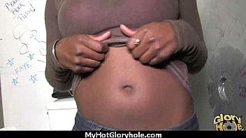 Ebony slut fucks a white gloryhole cock in her first interracial scene 7