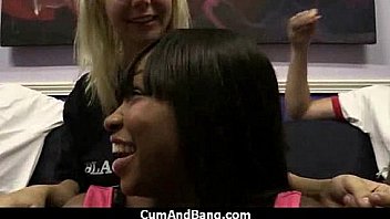 Ebony chick fucked hard in group sex action 14