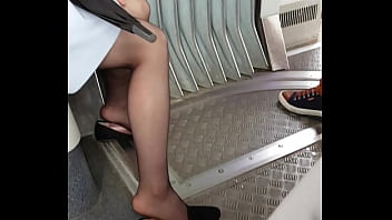Flats in stockings dipping in public