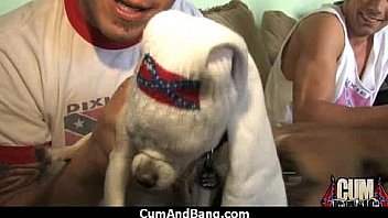 Ebony babe sucks group of white guys 22