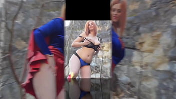 Huge natural tits super woman cosplay making outdoor