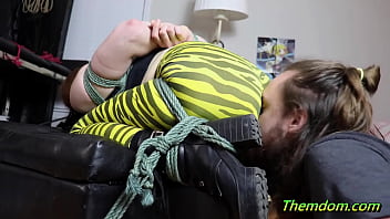 Roped up for smelling ass