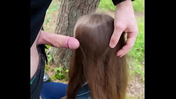 Brunette babe loves sucking my cock outdoors