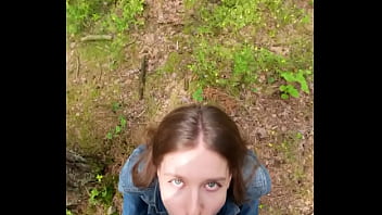 Brunette babe loves sucking my cock outdoors