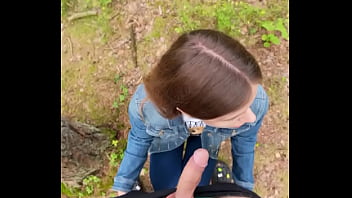 Brunette babe loves sucking my cock outdoors