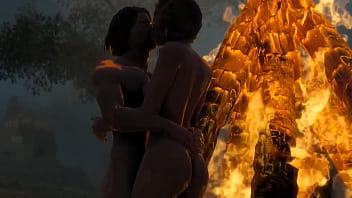 Skyrim b and l mod doing some fucking near a camp and it is beautiful