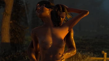 Skyrim b and l mod doing some fucking near a camp and it is beautiful