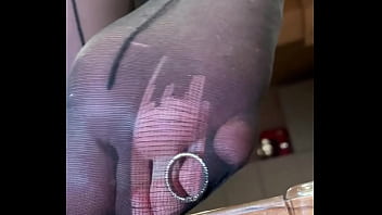 Nylon soles and toes closeup teasing