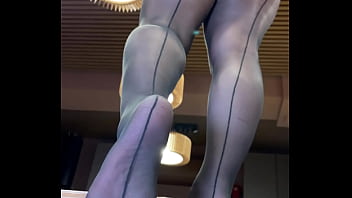 Nylon soles and toes closeup teasing