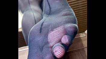Nylon soles and toes closeup teasing