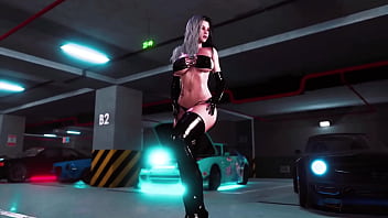 Curvy milf rosanna in tight black outfit posing solo in parking lot