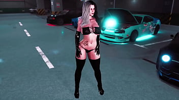 Curvy milf rosanna in tight black outfit posing solo in parking lot