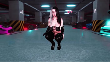 Curvy milf rosanna in tight black outfit posing solo in parking lot