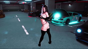 Curvy milf rosanna in tight black outfit posing solo in parking lot