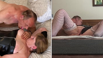 Mature gilf all in black gives an elegant masturbation performance