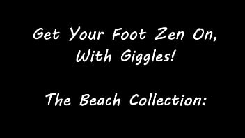 Giggles' feet love rubbing all over a giant hot rock at the beach on beat2feetcom
