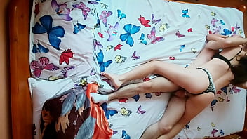 Young couple enjoys romantic sex with each other after college