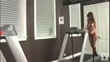 Brunette working out while naked