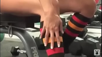 Brunette working out while naked