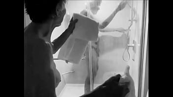 Black and white unedited version of shower scene including my slip