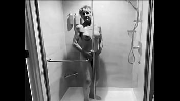 Black and white unedited version of shower scene including my slip