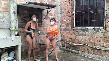 My neighbor's diplomacy ends in an exciting way we get together in the shower and get excited while we spray water on our skin