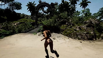 Lara croft stretches her tight pussy with a thick glass bottle hentai game