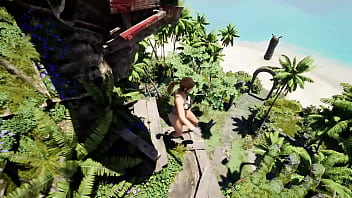 Lara croft stretches her tight pussy with a thick glass bottle hentai game