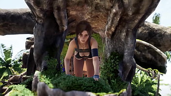 Lara croft stretches her tight pussy with a thick glass bottle hentai game