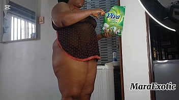 Sexy ebony nigerian milf in lingerie doing laundry mara exotic