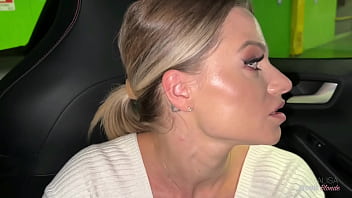 Risky public blonde slut swallows it all