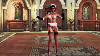 Mature busty lara croft dressed up in skimpy maid costume and dances hot